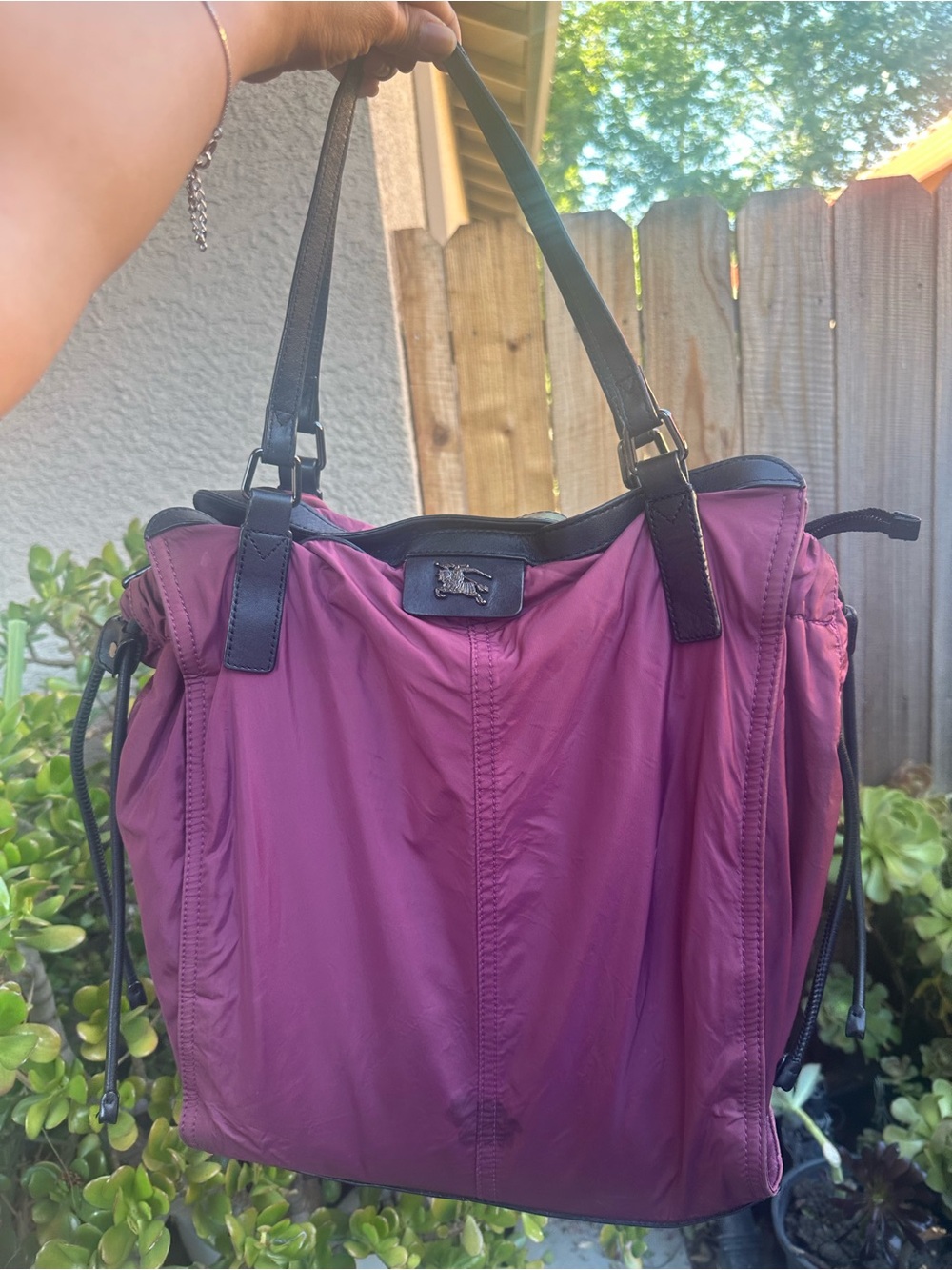 Burberry Magenta Tote with Black Trim